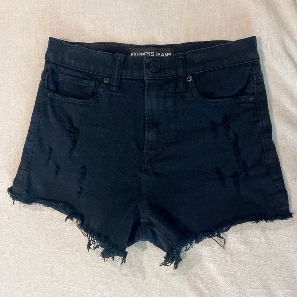 Express Black Distressed Women's Shorts - 4